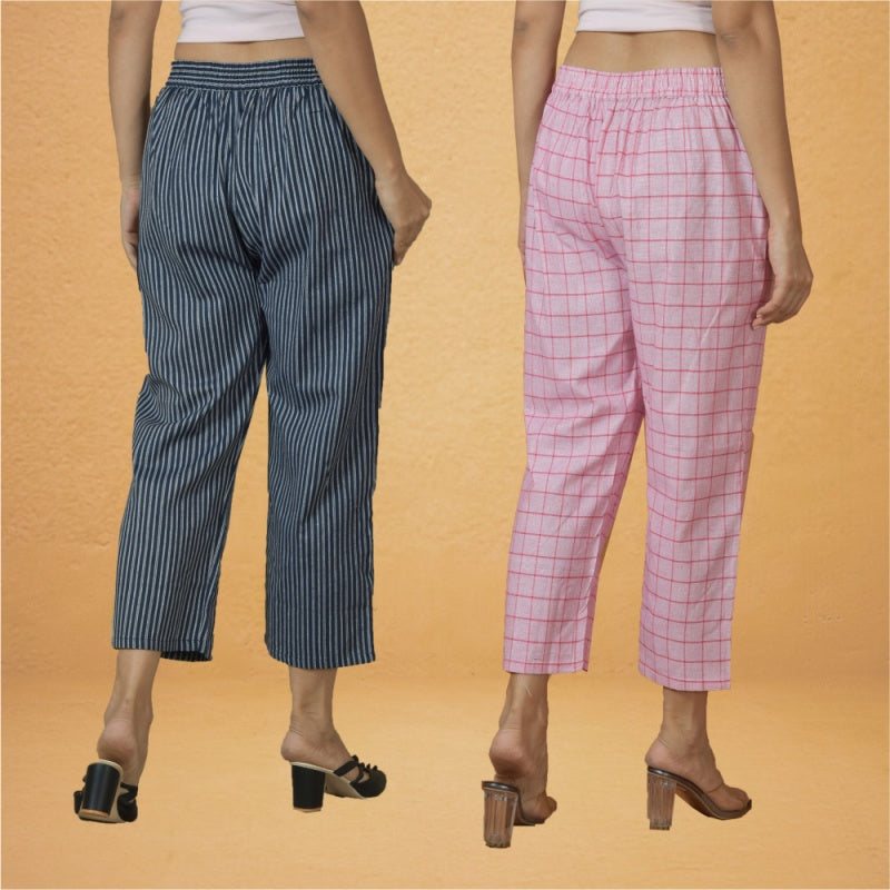 Combo of 2 Women Pink Navy Blue Cotton Regular Ankle Length Pant-10208