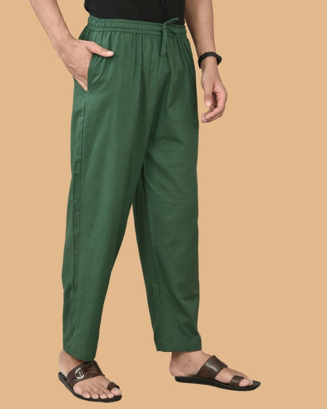 Bottle Green Solid Cotton Handloom Men Pant
