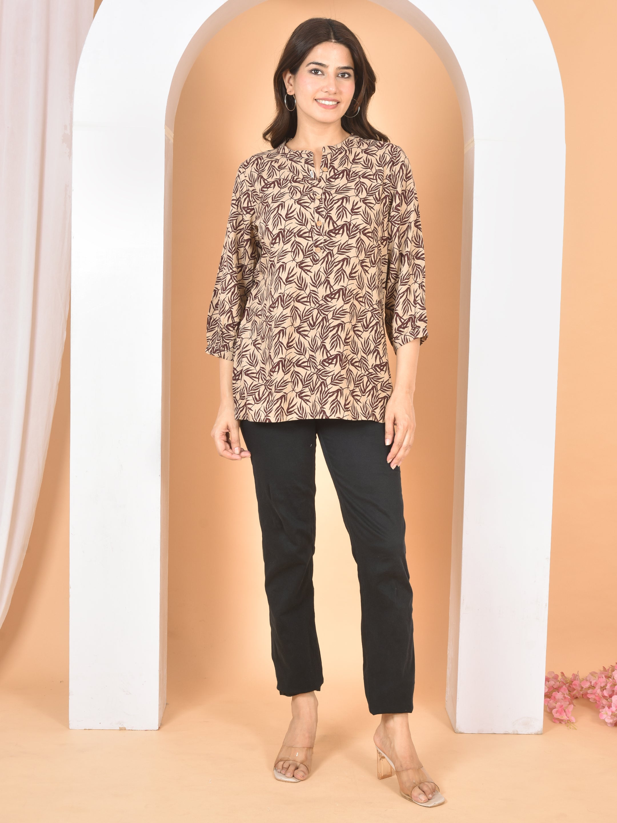 Women Brown printed Top T-21