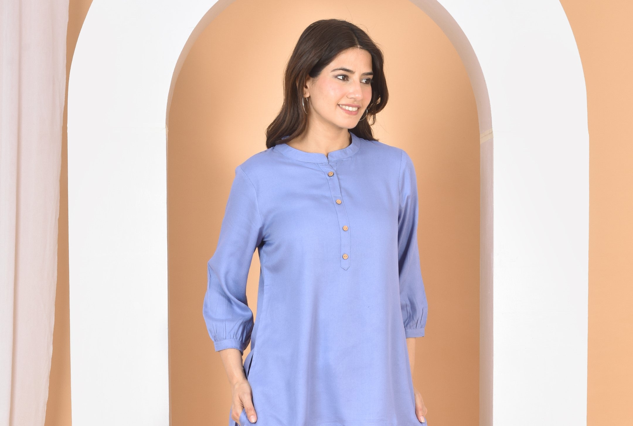 Women Blue Plain Top T-23