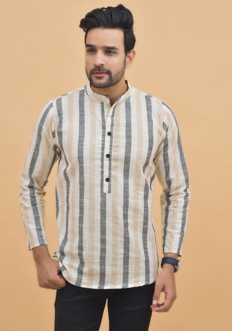 BEIGE WHITE STRIPE COTTON HANDLOOM CORD  SET-25006