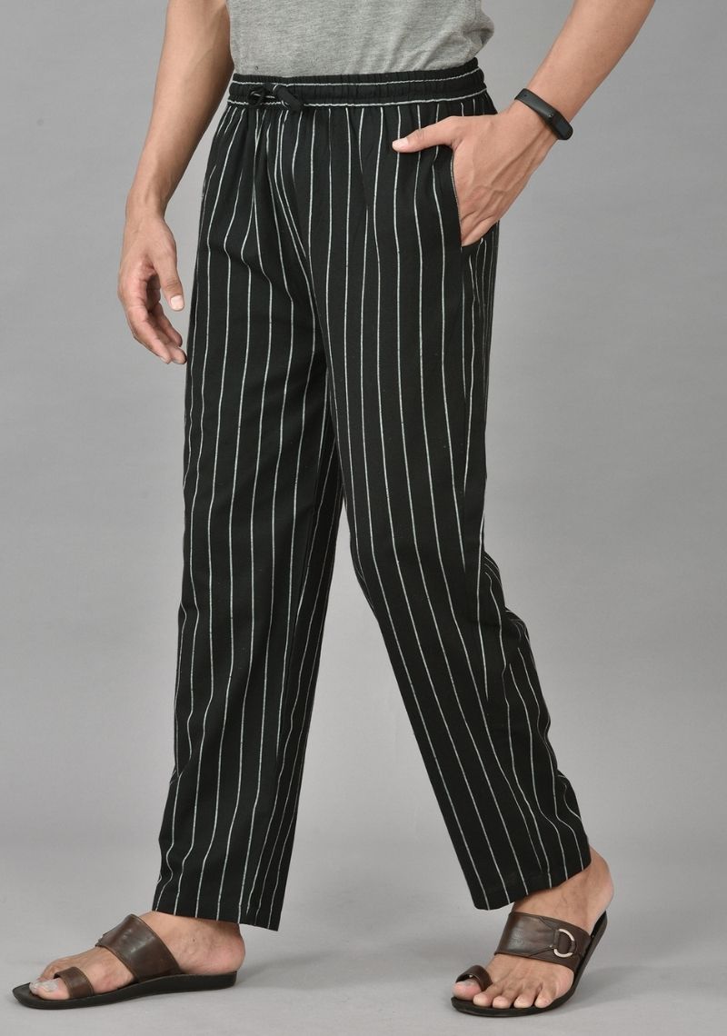 Black Cotton Handloom Stripe Men Pant