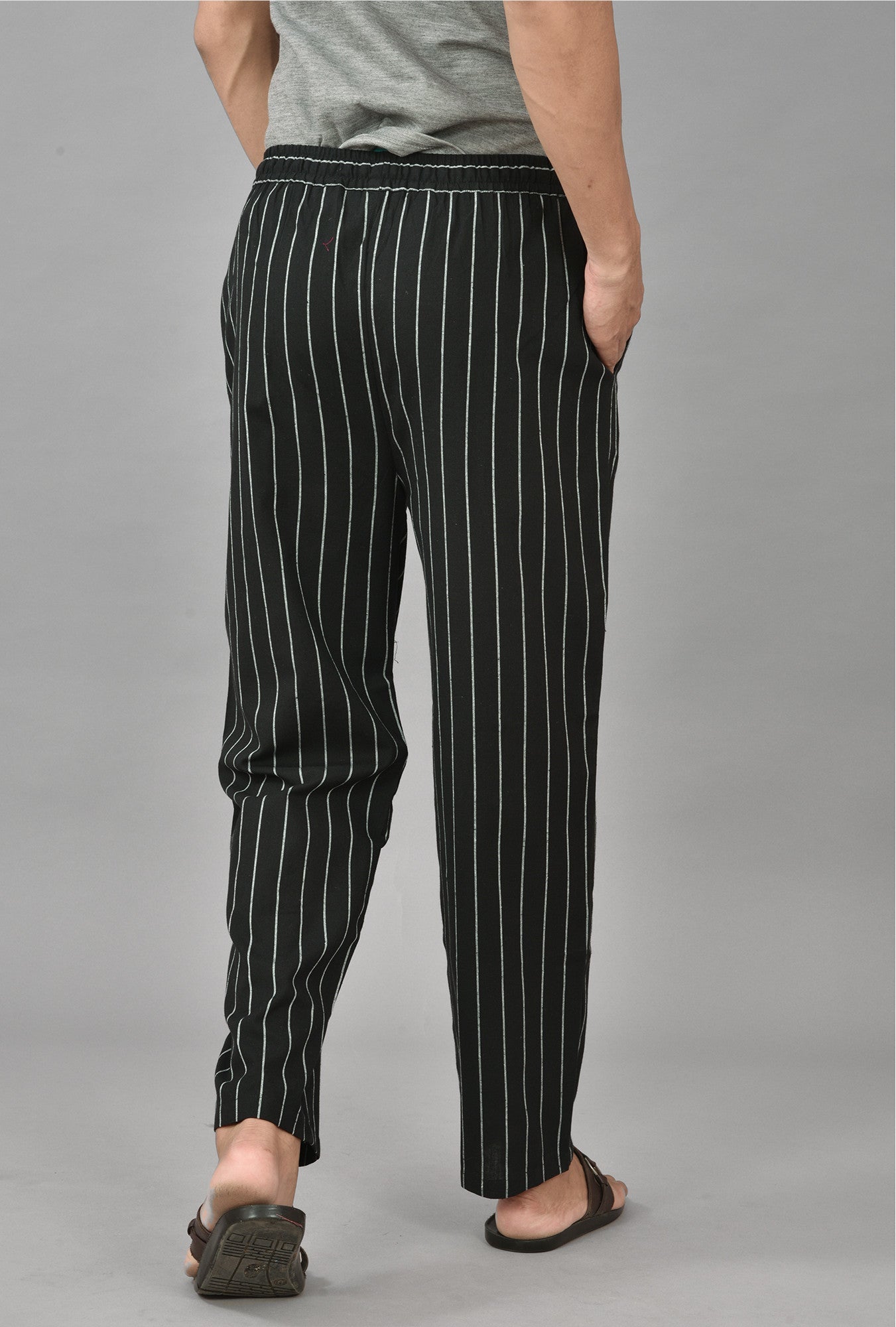 Black Cotton Handloom Stripe Men Pant