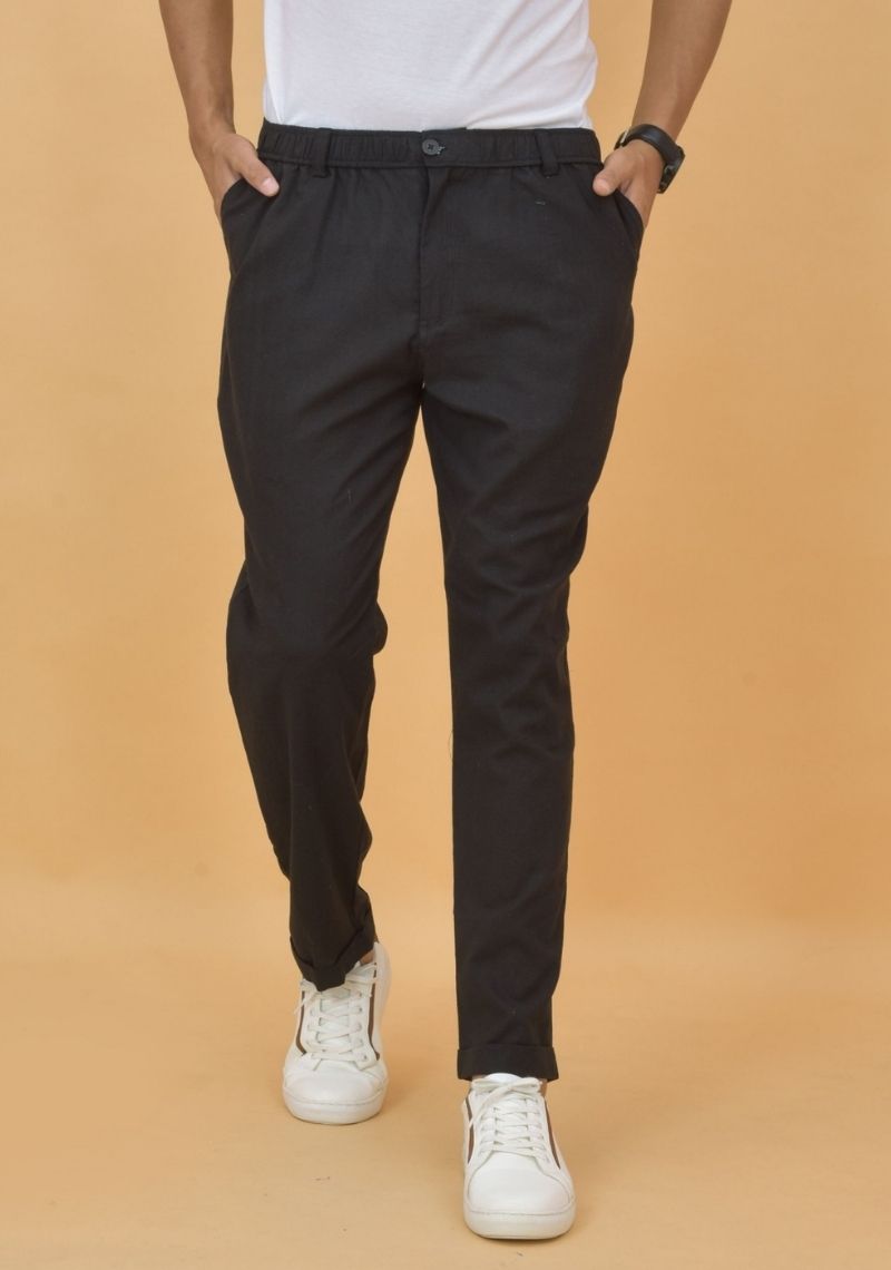 Black Cotton Regular Trouser
