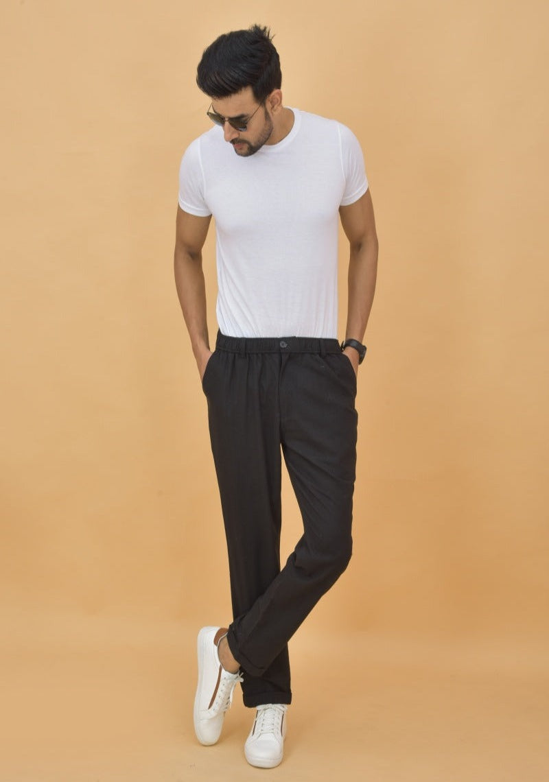 Black Cotton Regular Trouser