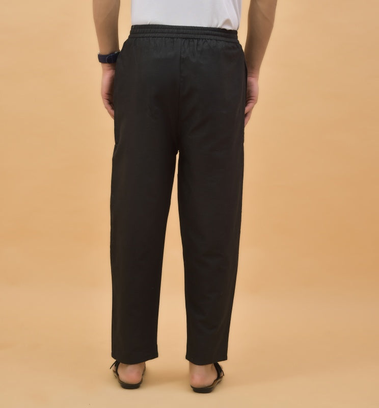 Black Solid Cotton Handloom Men Pant