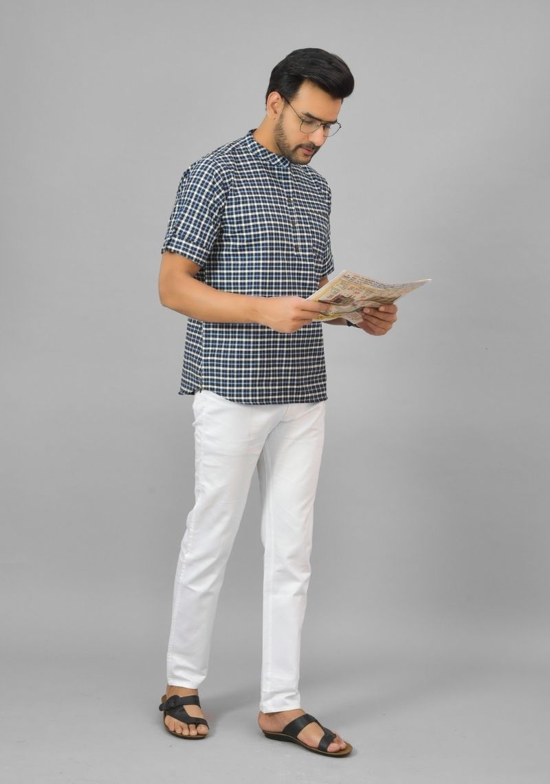 BLUE WHITE CHECKS COTTON HANDLOOM CORD SET-25291