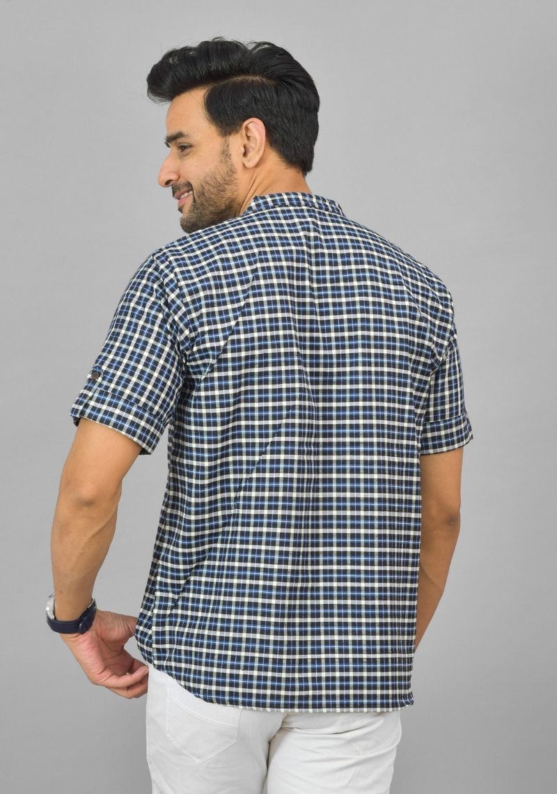 BLUE WHITE CHECKS COTTON HANDLOOM CORD SET-25291