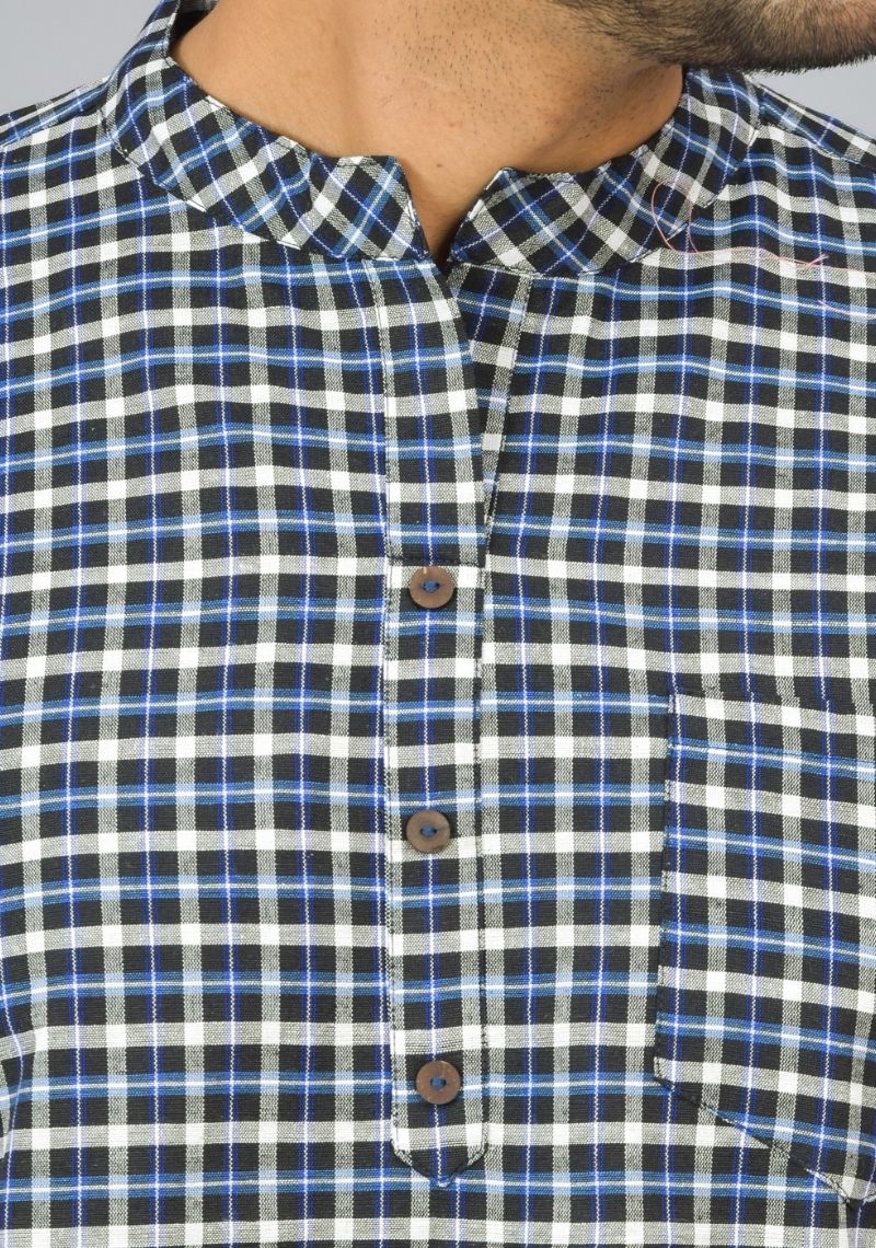 BLUE WHITE CHECKS COTTON HANDLOOM CORD SET-25291