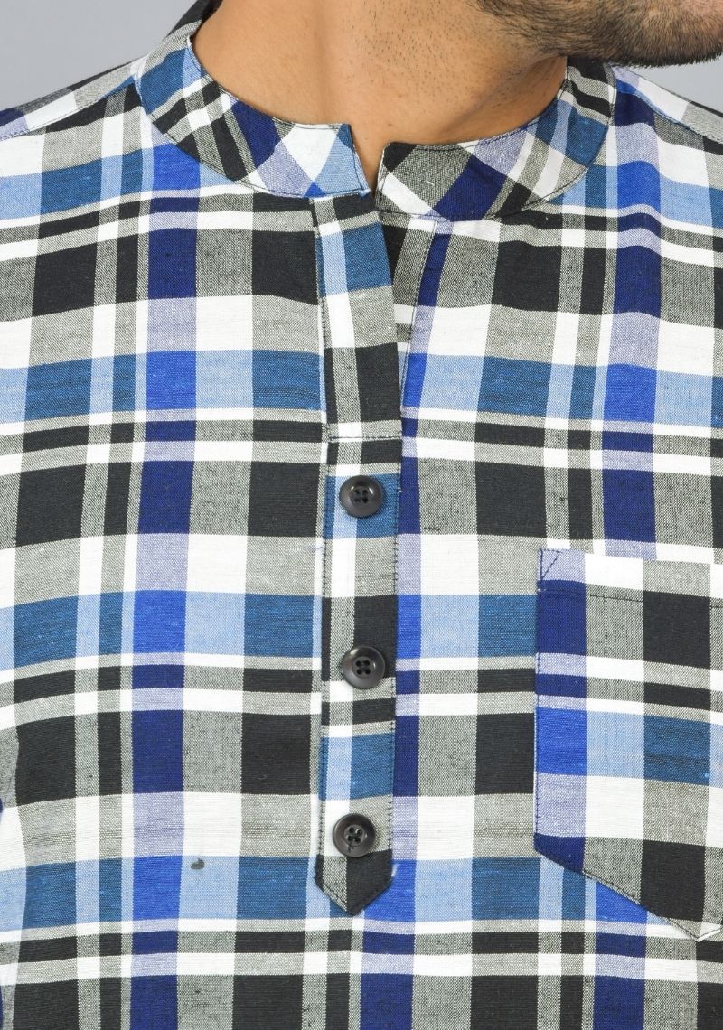 BLUE WHITE AND BLACK CHECKS COTTON HANDLOOM CORD SET-25292