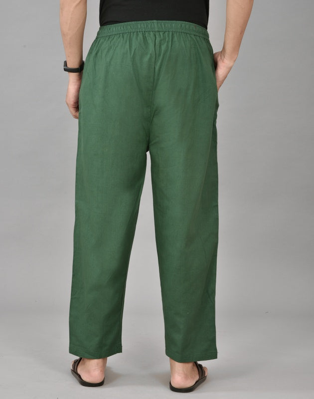 Bottle Green Solid Cotton Handloom Men Pant