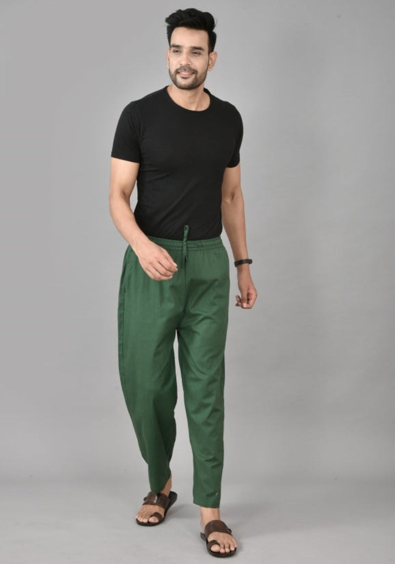 Bottle Green Solid Cotton Handloom Men Pant