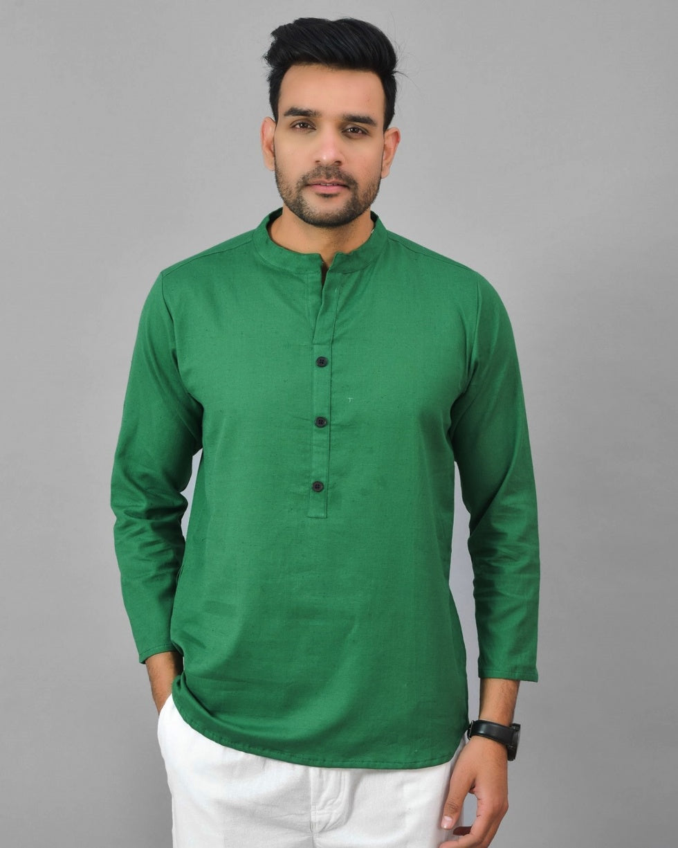 BOTTLE GREEN SOLID COTTON HANDLOOM CORD SET-25077