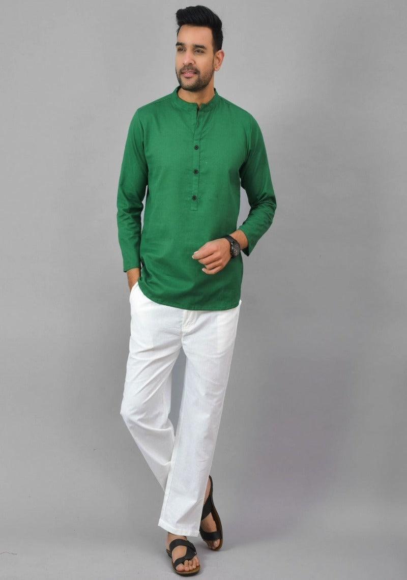 BOTTLE GREEN SOLID COTTON HANDLOOM CORD SET-25077