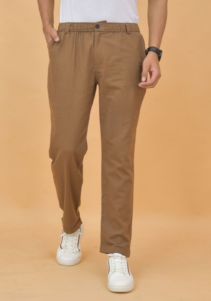 Brown Cotton Regular Trouser