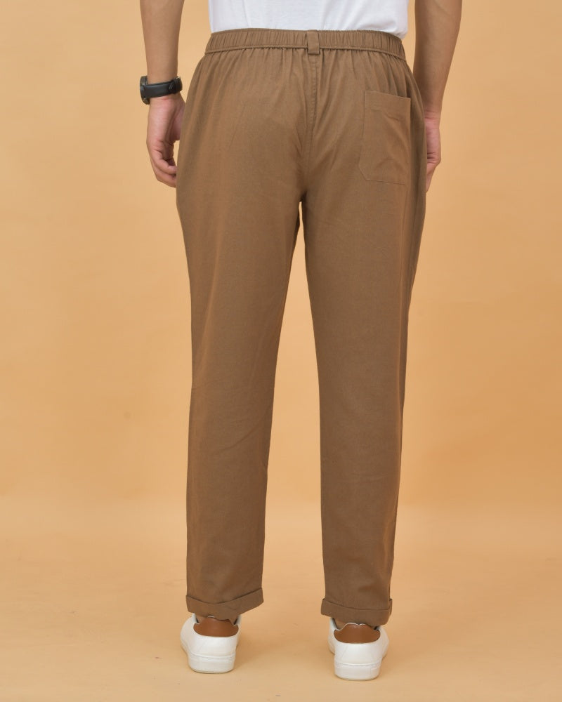 Brown Cotton Regular Trouser