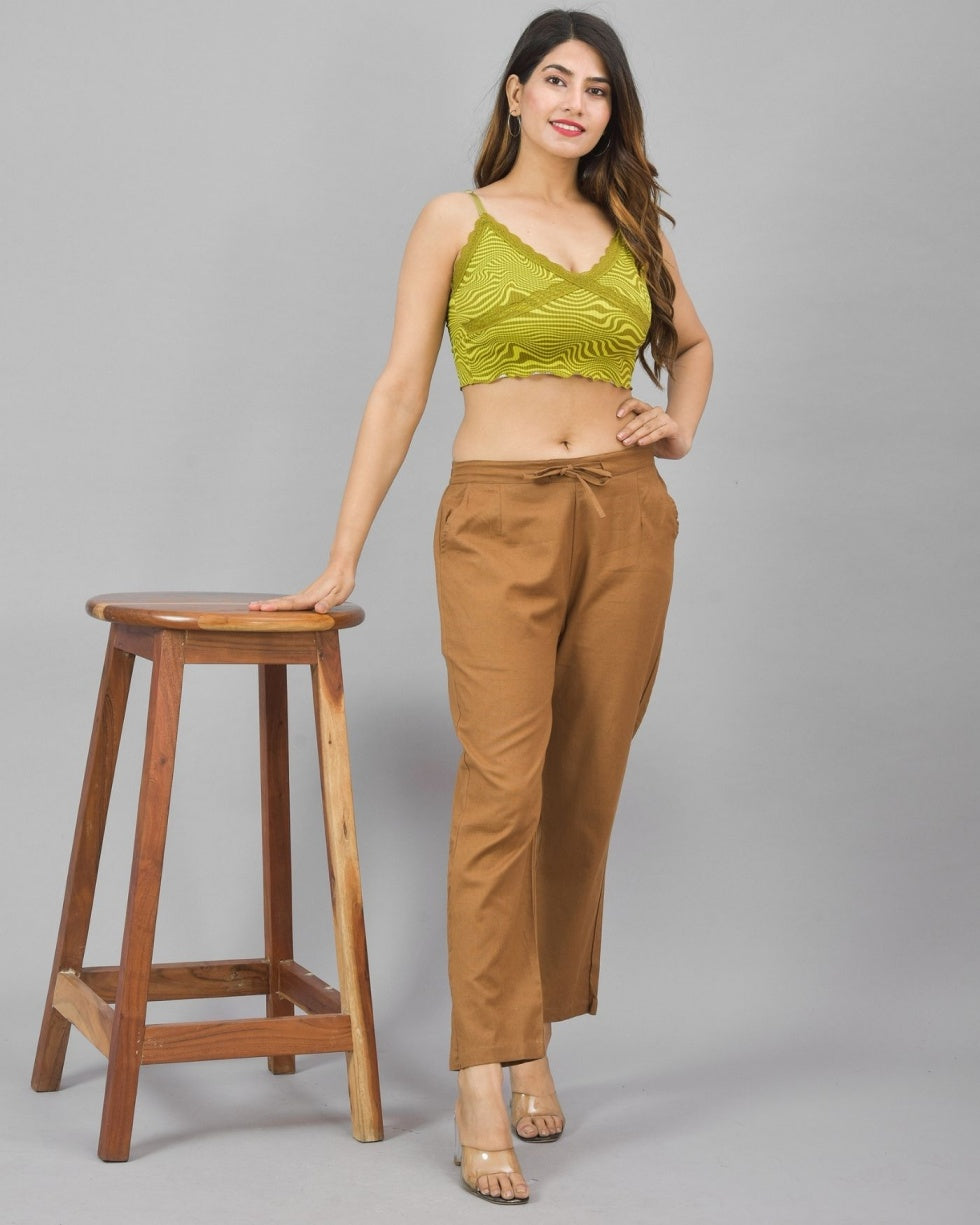Combo of 2 Red and Brown Cotton Flax Women Trouser Pant-10355