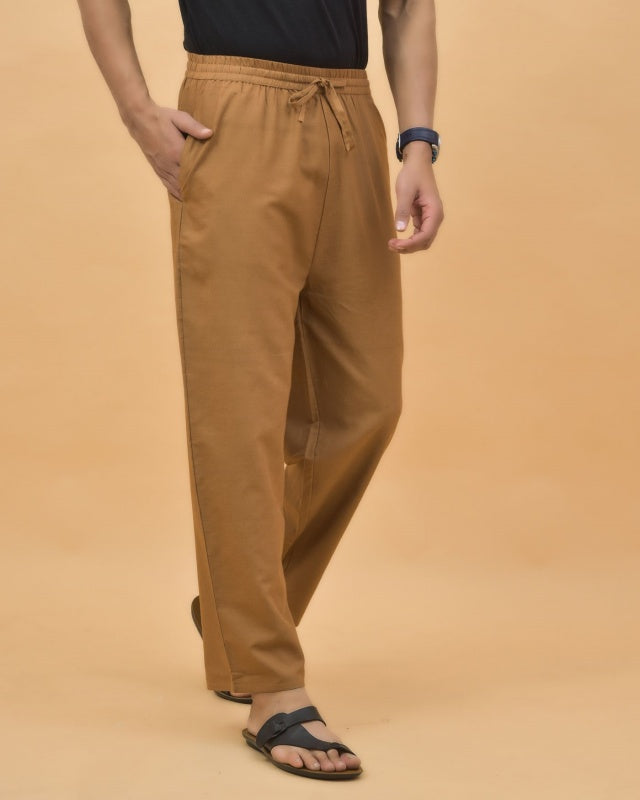 Brown Solid Cotton Handloom Men Pant