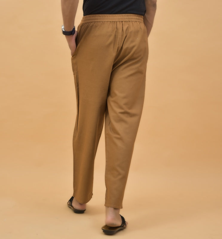Brown Solid Cotton Handloom Men Pant