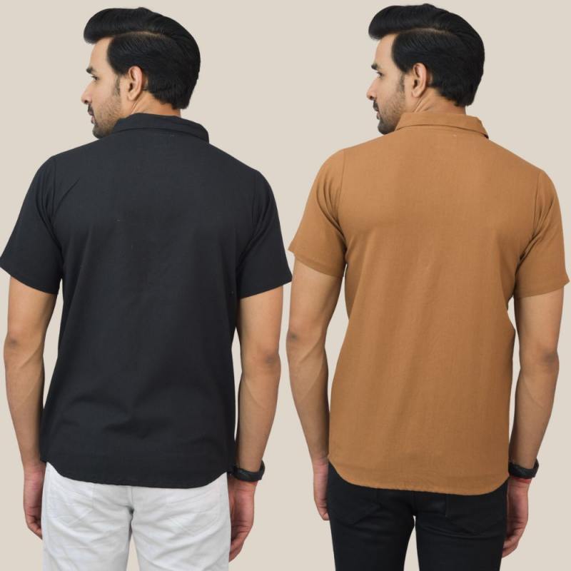 Black and Brown Solid Cotton Men Shirt