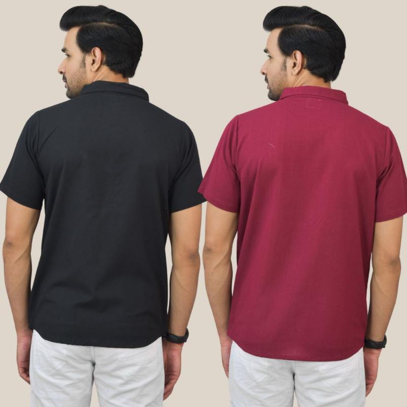 Black and Maroon Solid Cotton Men Shirt