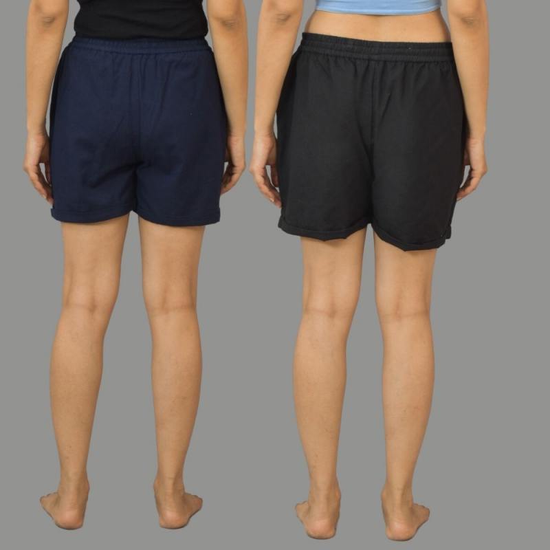 Combo of 2 Black and Navy Blue Cotton Women Shorts-10572
