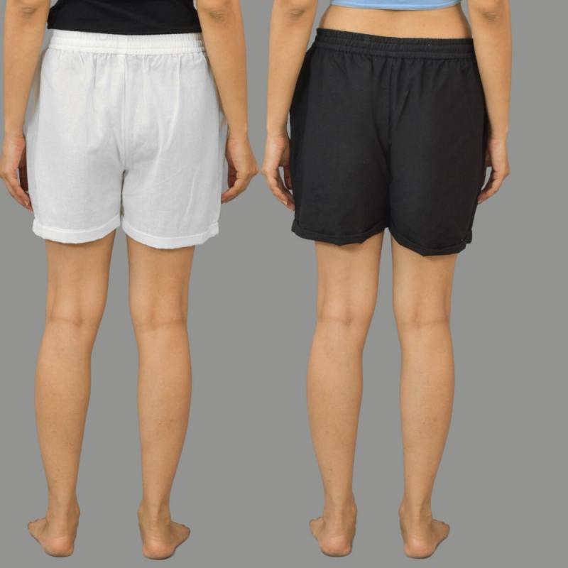 Combo of 2 Black and White Cotton Women Shorts-10597
