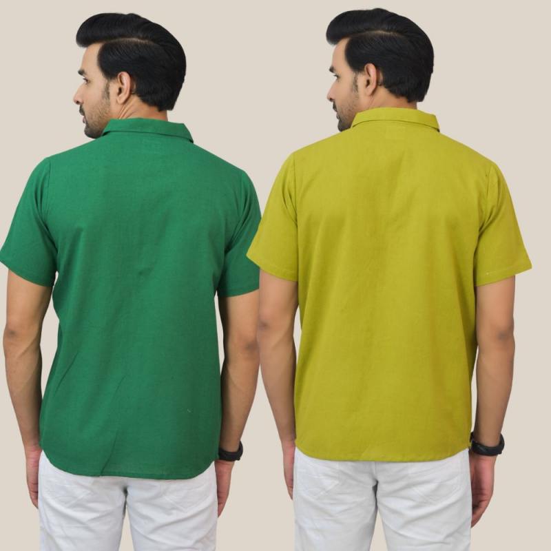 Bottle Green and Olive Green Solid Cotton Men Shirt