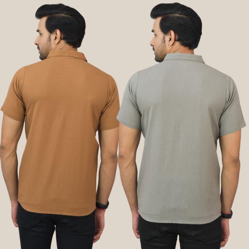 Brown and Gray Solid Cotton Men Shirt