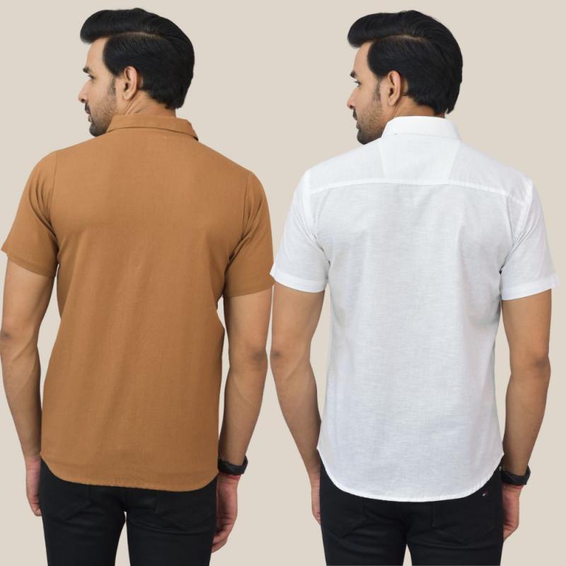 Brown and White Solid Cotton Men Shirt