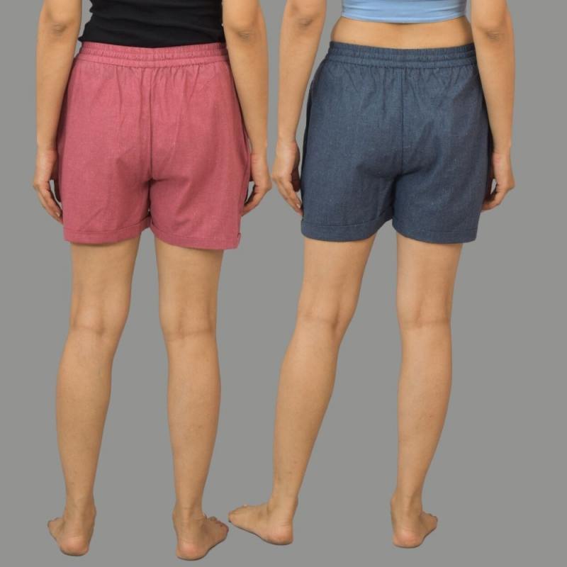 Combo of 2 Gray and Dark Pink Cotton Women Shorts-10546