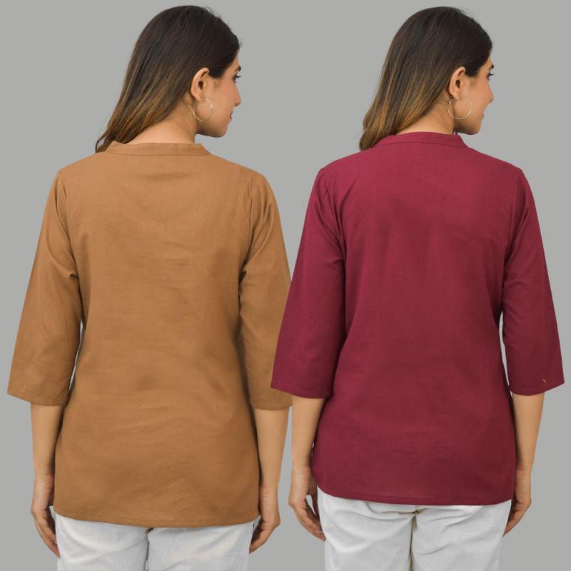 Combo of 2 Maroon and Brown Cotton Flax Women Top-10431