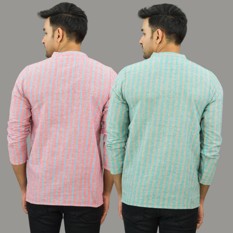 Combo Of 2 Men Cotton Stripe Short Kurta-25698