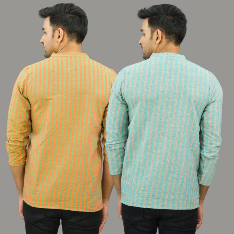 Combo of 2 Men Cotton Stripe Short Kurta-25717