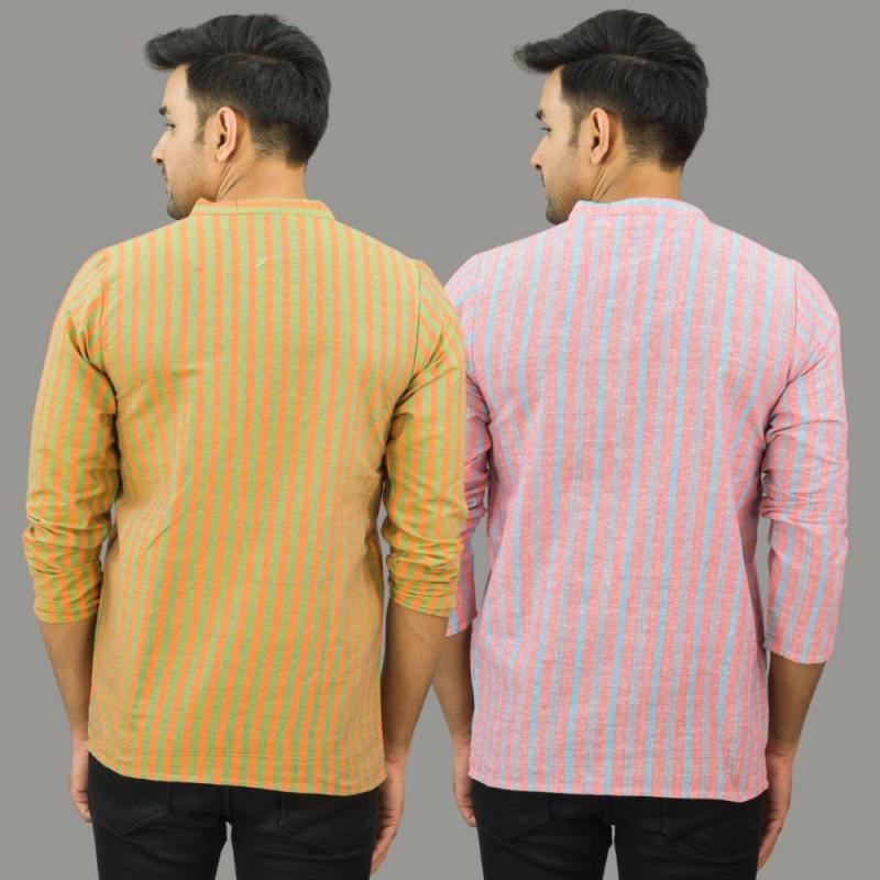 Combo of 2 Men Cotton Stripe Short Kurta-25702