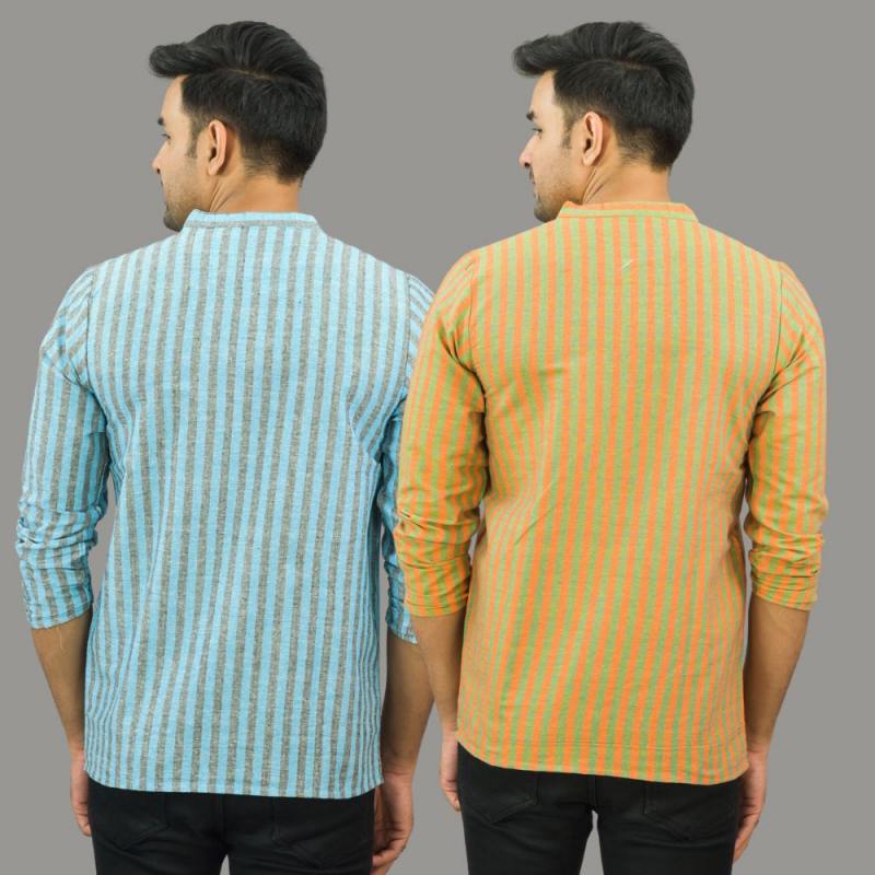 Combo of 2 Men Cotton Stripe Short Kurta-25720