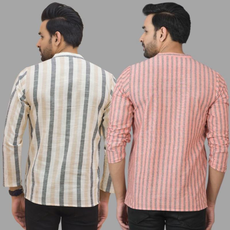 Combo of 2 Men Cotton Stripe Short Kurta-25740