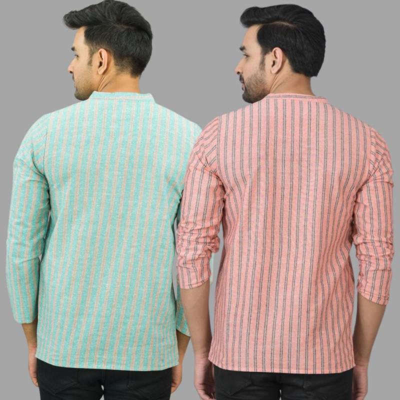 Combo of 2 Men Cotton Stripe Short Kurta-25762