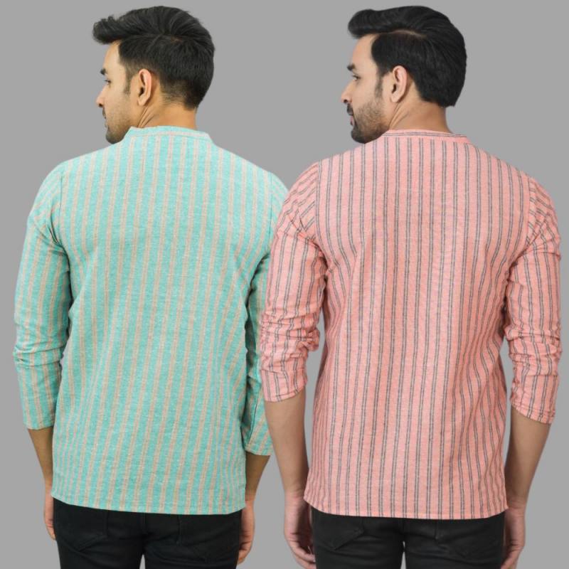 Combo of 2 Men Cotton Stripe Short Kurta-25746