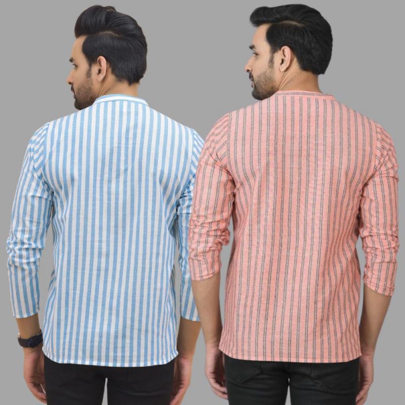 Combo of 2 Men Cotton Stripe Short Kurta-25760