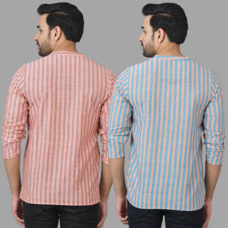 Combo of 2 Men Cotton Stripe Short Kurta-25774