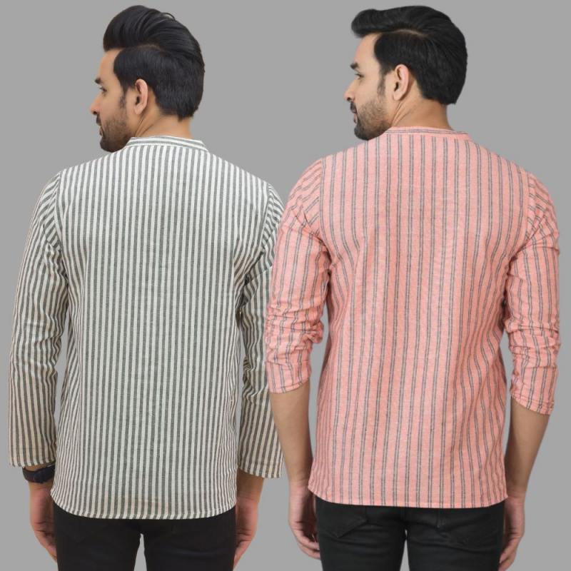 Combo of 2 Men Cotton Stripe Short Kurta-25766