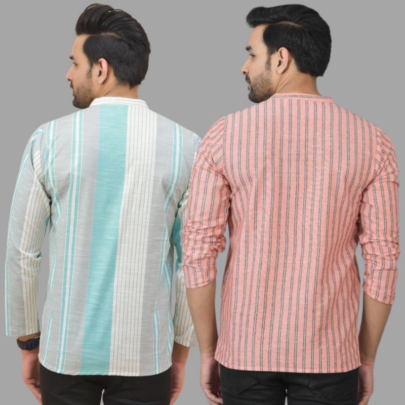 Combo of 2 Men Cotton Stripe Short Kurta-25770