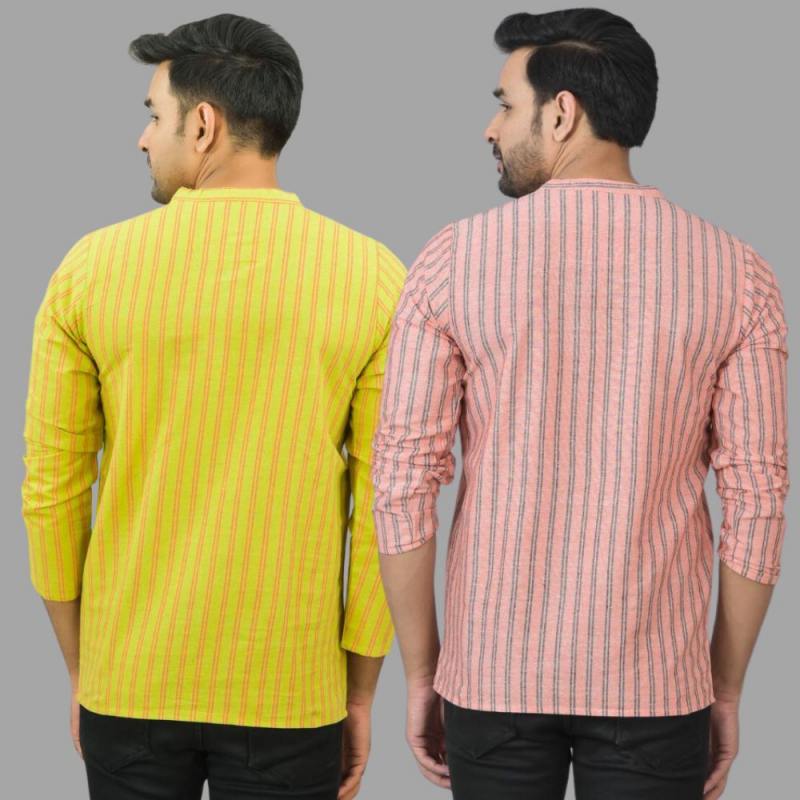 Combo of 2 Men Cotton Stripe Short Kurta-25772