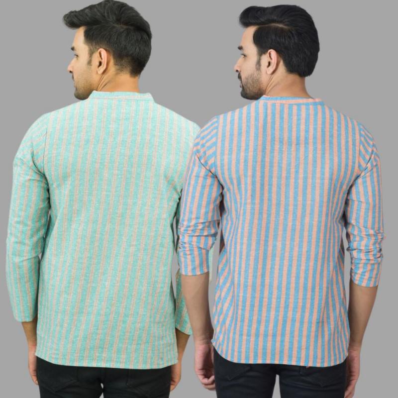 Combo of 2 Men Cotton Stripe Short Kurta-25763