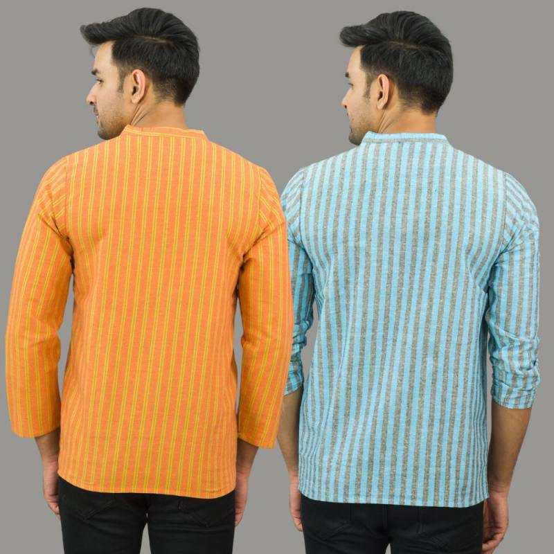 Combo of 2 Men Cotton Stripe Short Kurta-25705