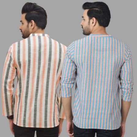 Combo of 2 Men Cotton Stripe Short Kurta-25753