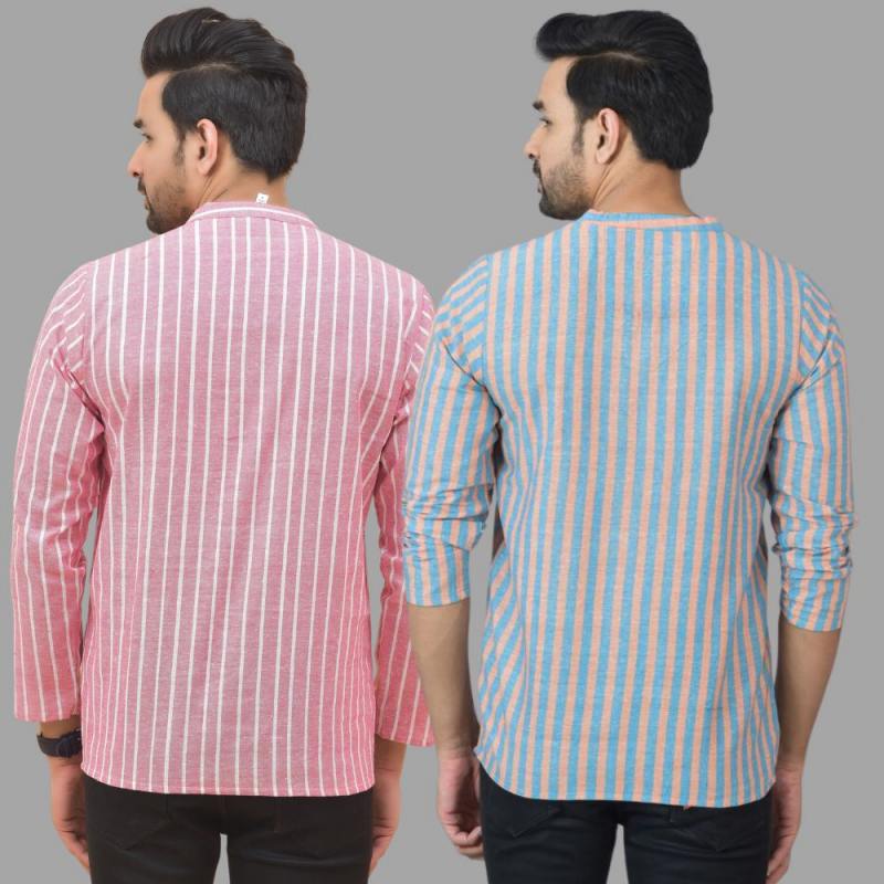 Combo of 2 Men Cotton Stripe Short Kurta-25758
