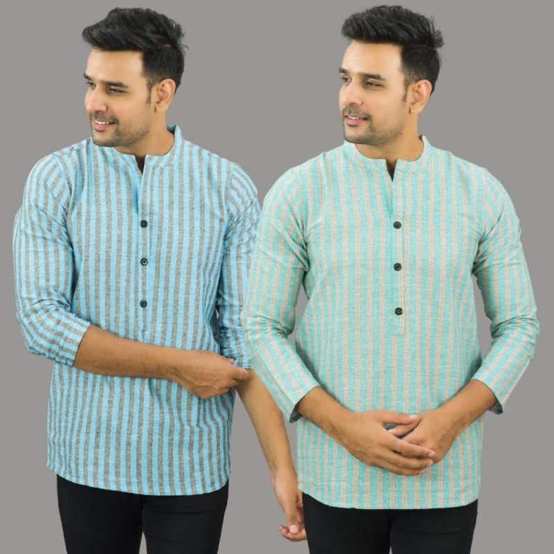 Combo of 2 Men Cotton Stripe Short Kurta-25718