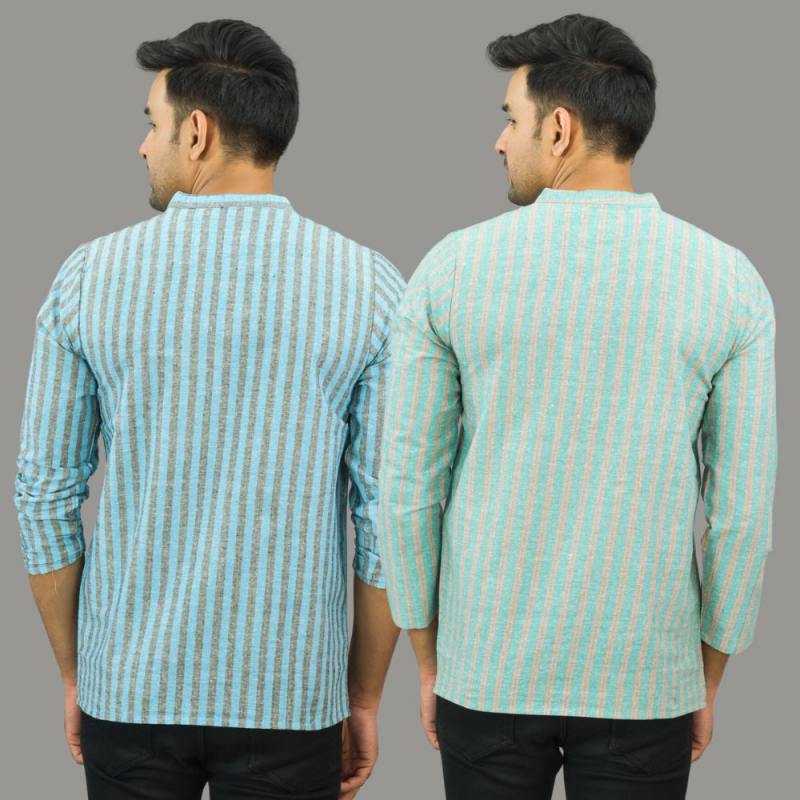 Combo of 2 Men Cotton Stripe Short Kurta-25718